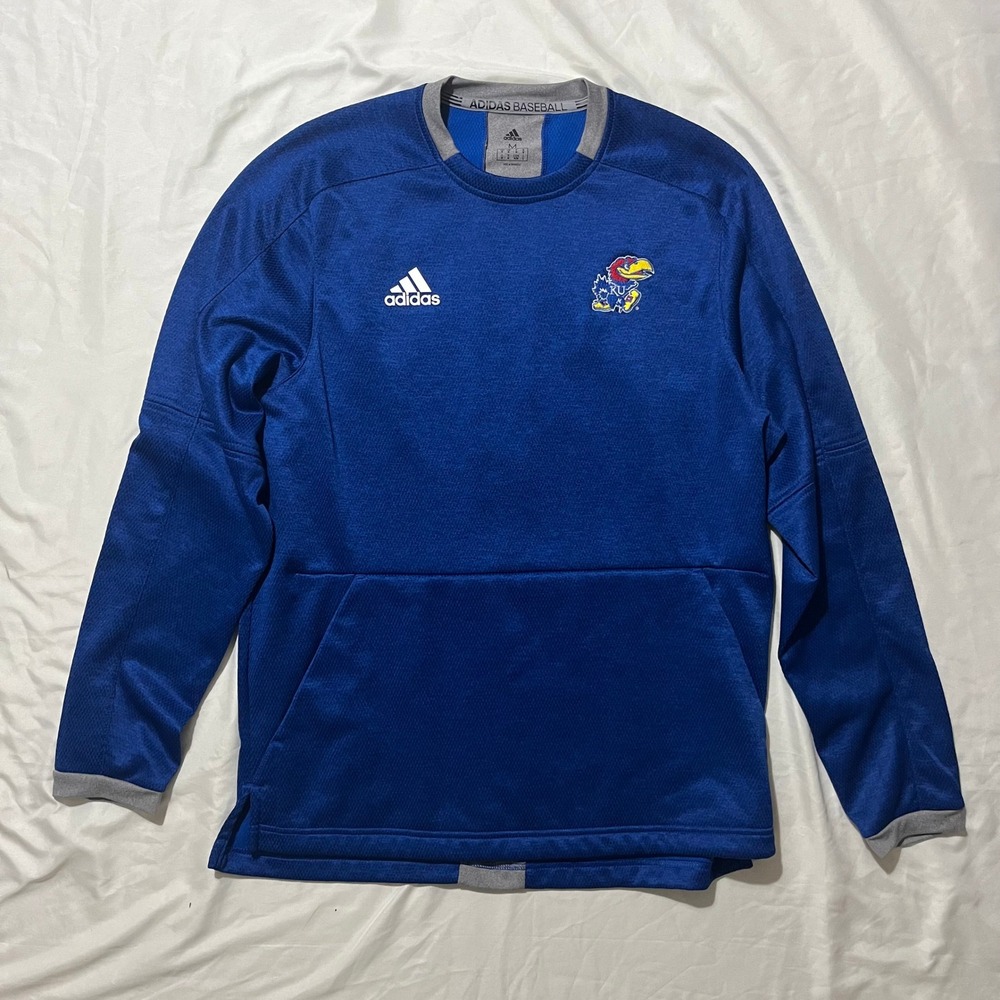 Adidas Kansas Jayhawks Baseball Long Sleeve Pullover Sweatshirt Mens Medium Blue